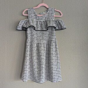Wonder Nation Ruffle Cold Shoulder Dress – Size 6/6X – Striped Windowpane